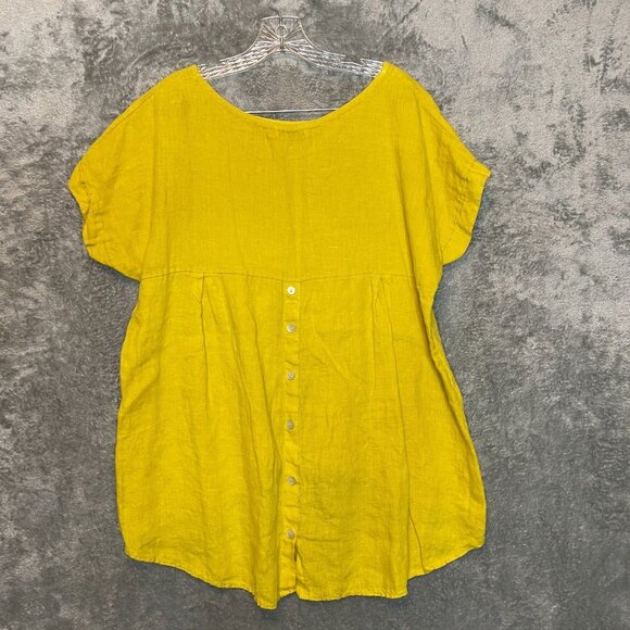 Terzo Millennio Italy Women Lagenlook Basic Linen Marigold Yellow Tunic Top L - Picture 1 of 10